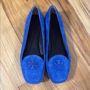 Tory Burch Blue Flats with Logo Medallion